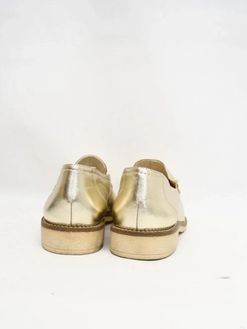 $500 PAUL GREEN ADA LOAFER SLIP ON LEATHER PLATINO GOLD VAMP HARDWARE 8 (TF14)